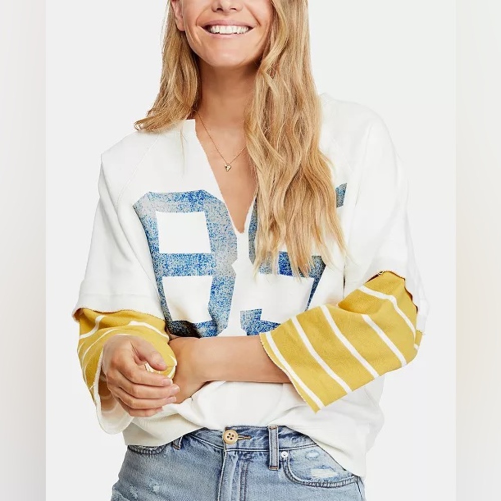 Free People Cool Day Varsity Pullover size Small Cream